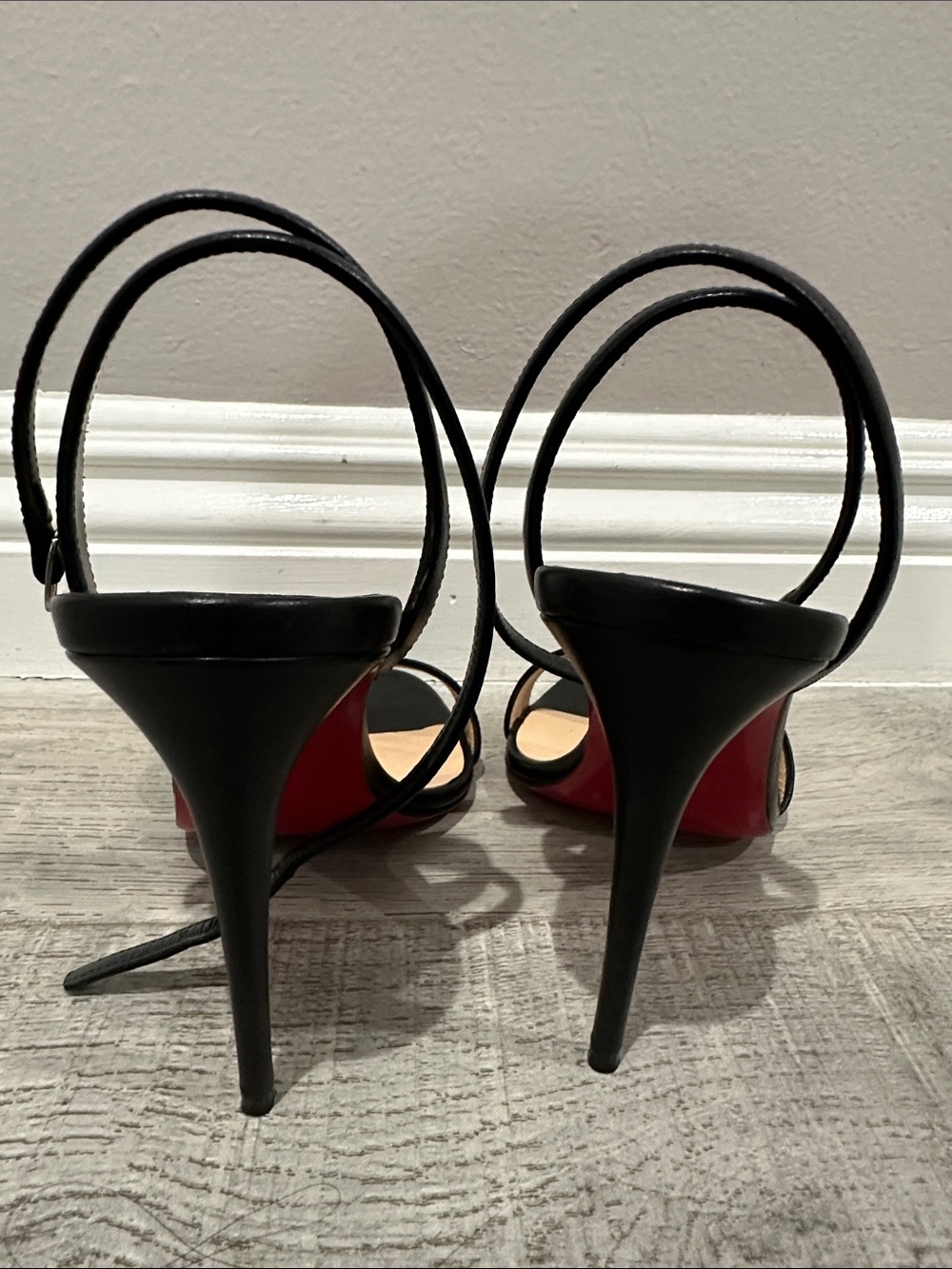 Christian Louboutin Black Strappy Leather Heels - Picture 2 of 9
